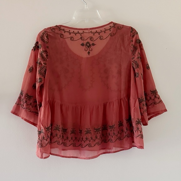 Free People Pennies Sequel Embroidered Semi-Sheer Peplum Top - Picture 3 of 6